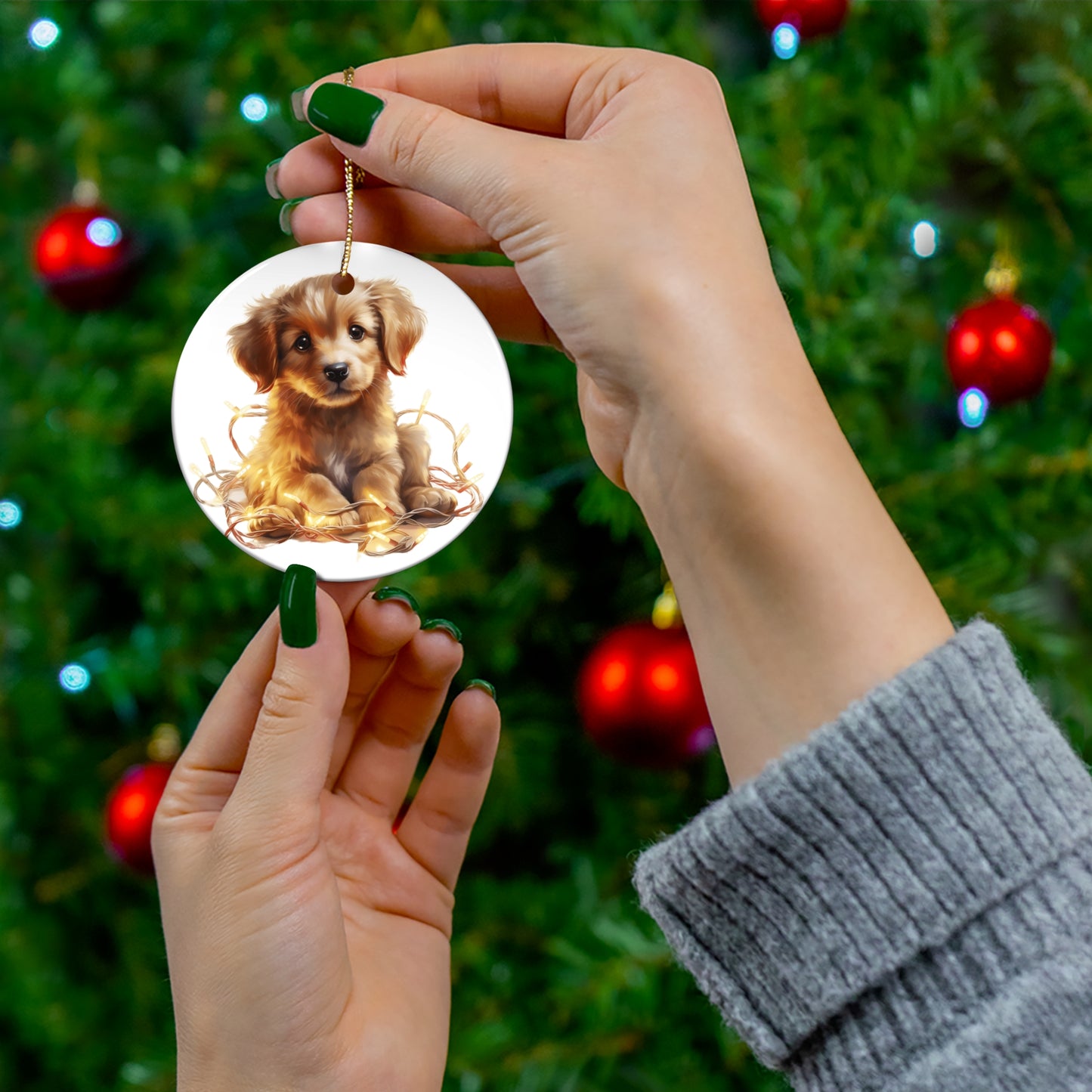 Christmas Dog Ceramic Disc Ornament                Item #9305279