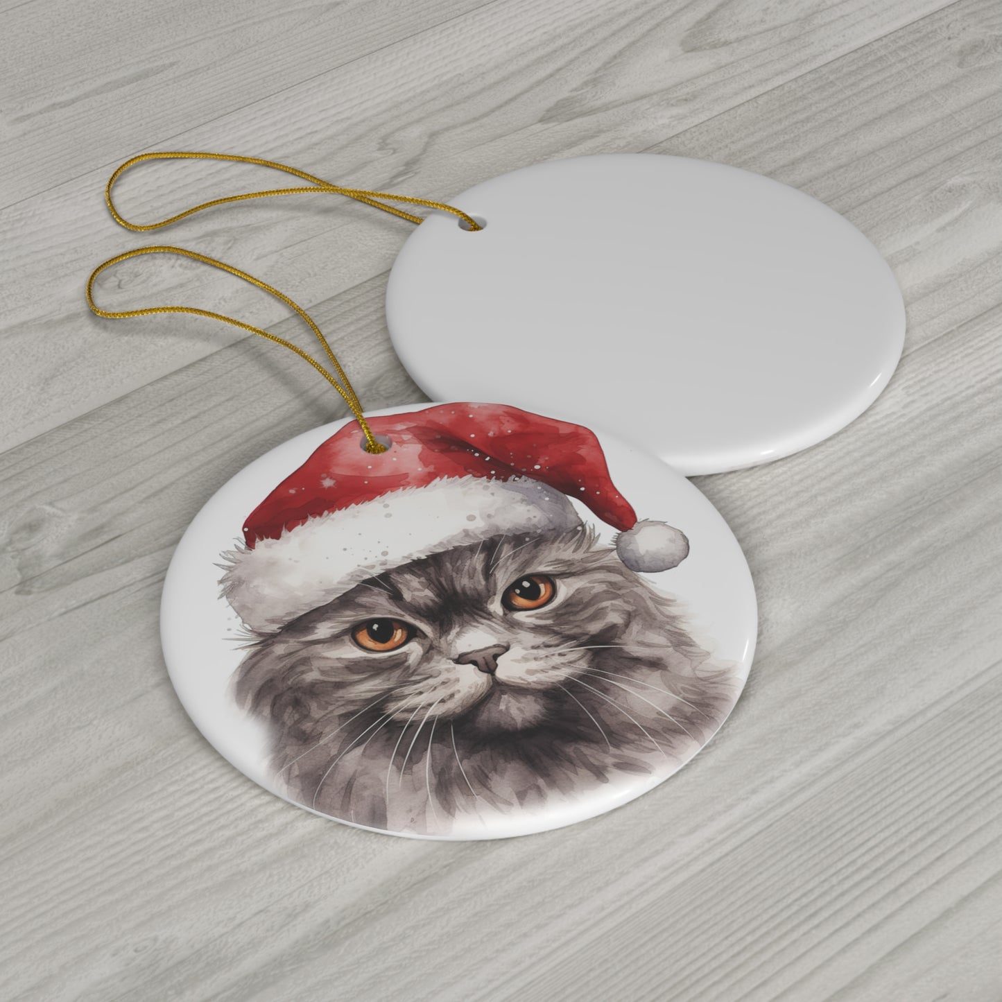 Selkirk Rex Cat With Santa Hat Ceramic Ornament        Item #272903