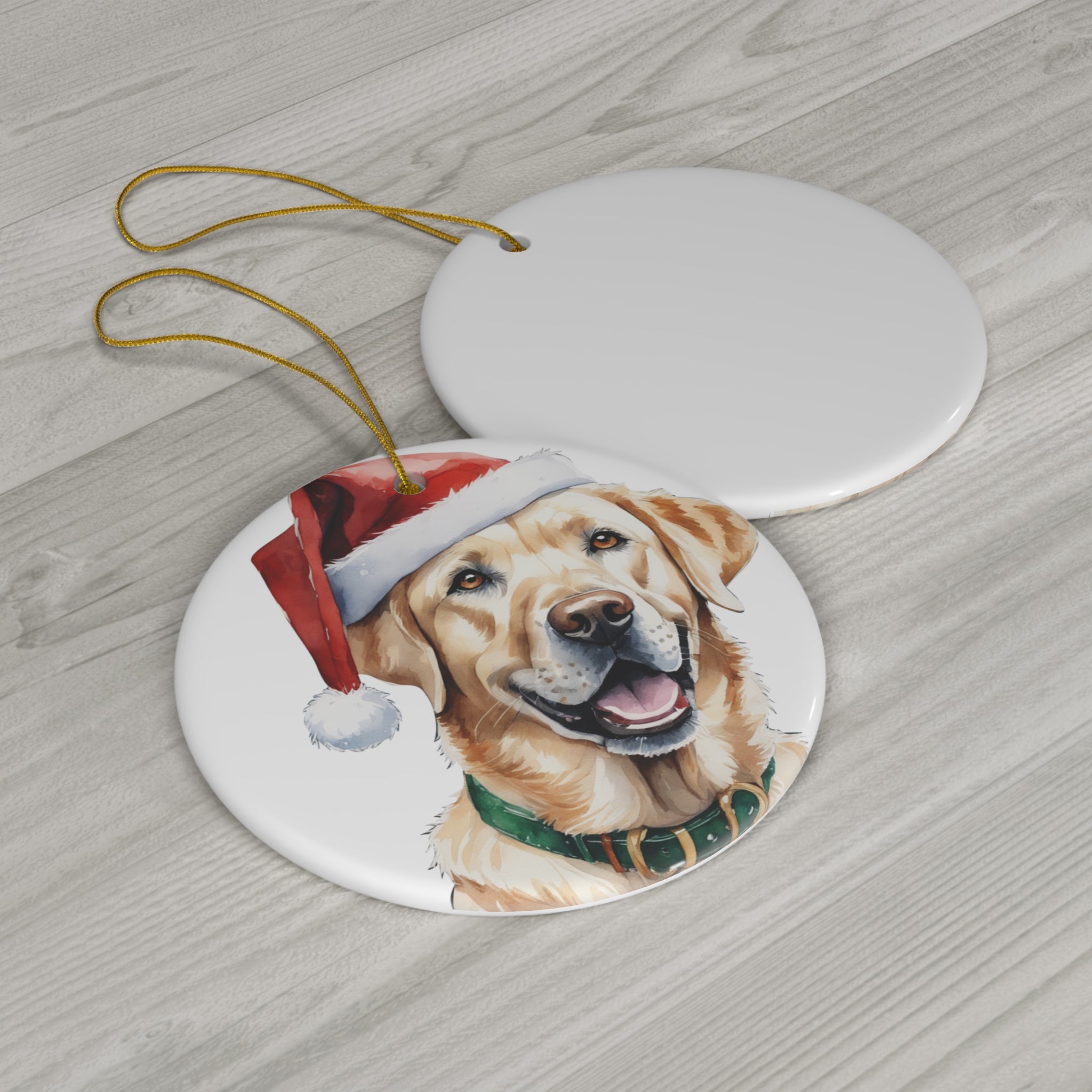 Ceramic Ornament - Labrador Retriever With Santa Hat      Item #915658