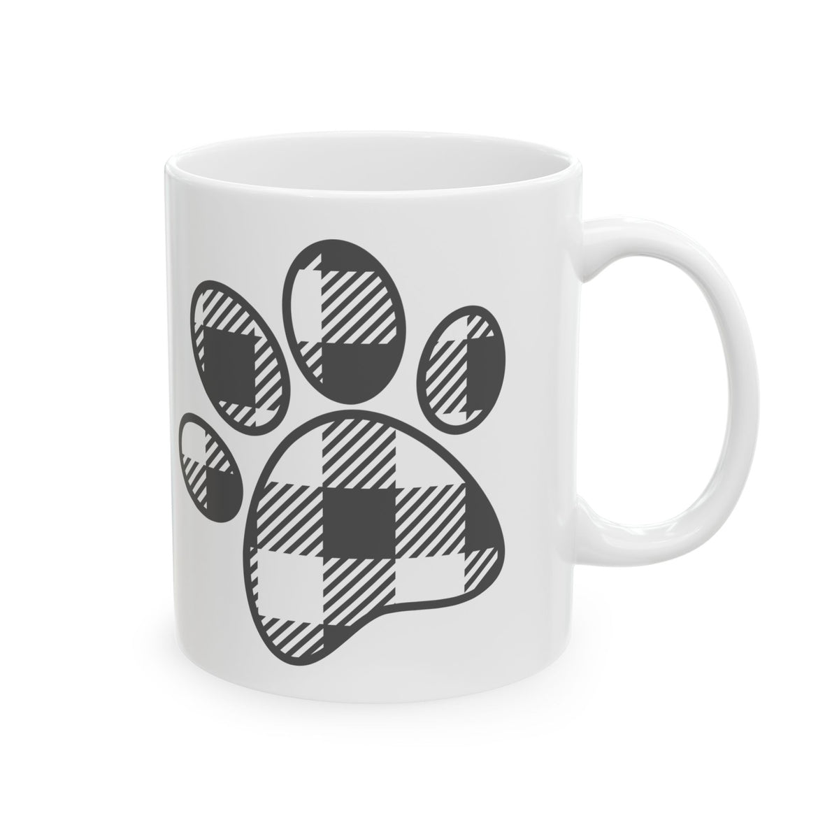 Paw Print Ceramic Mug - Cute Black Sketch Dog & Cat Paw Coffee Cup 11oz   Item #342243