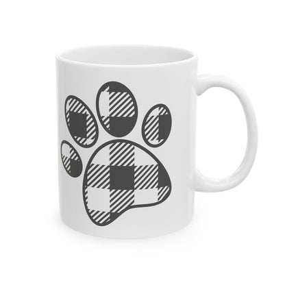 Paw Print Ceramic Mug - Cute Black Sketch Dog & Cat Paw Coffee Cup 11oz   Item #342243