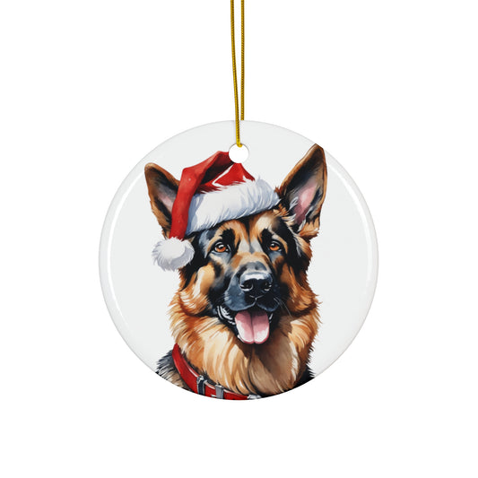 Ceramic Ornament - German Shepherd With Santa Hat      Item #9602126