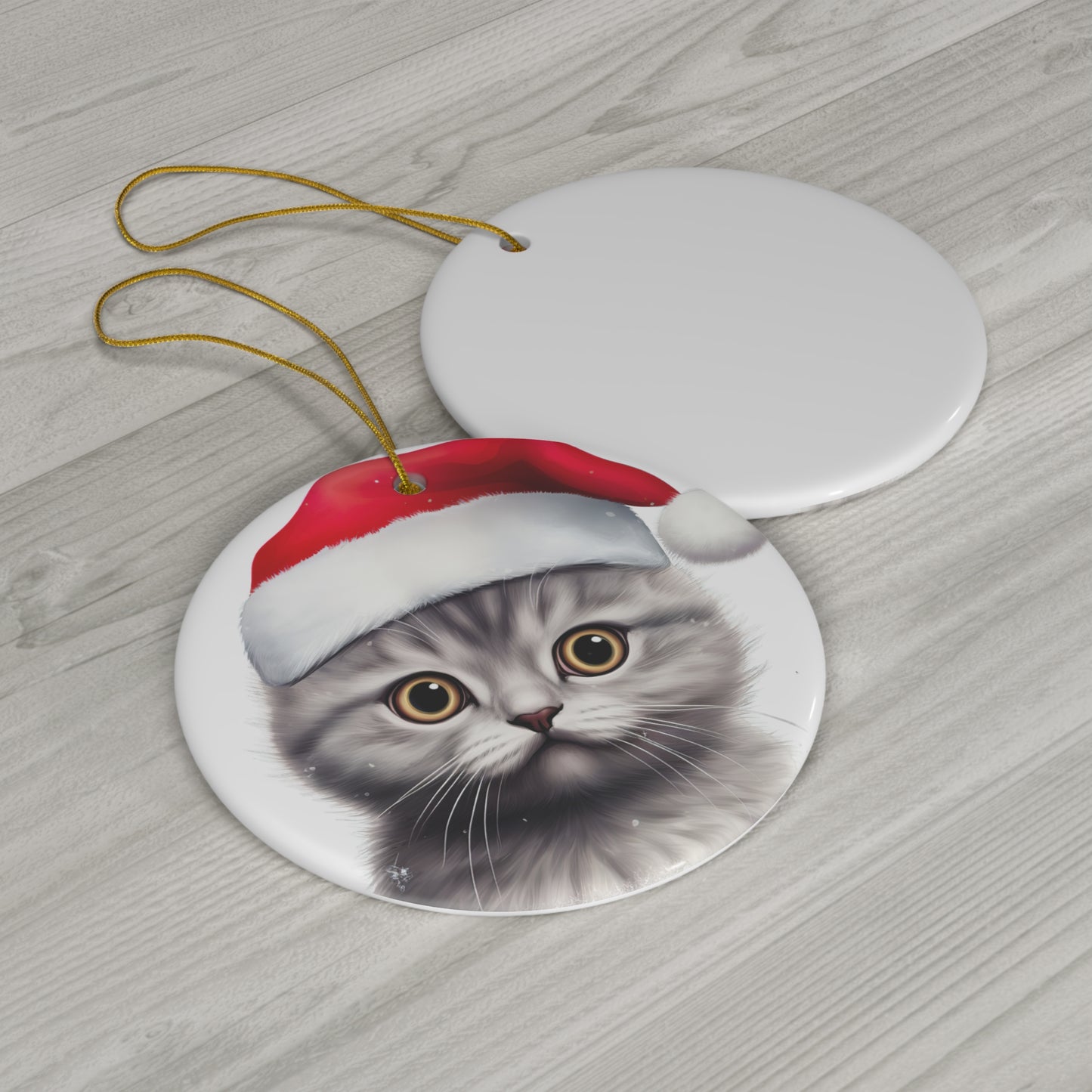 Ceramic Ornament - Scottish Fold Kitten With Santa Hat      Item #6030582