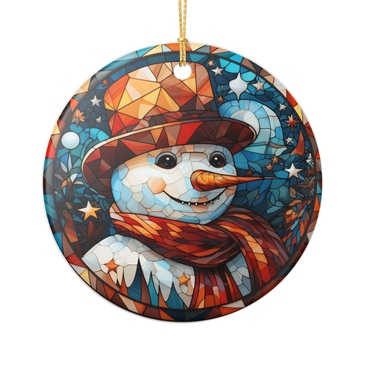 Stained Glass Snowman Ceramic Christmas Ornament   Item #80093
