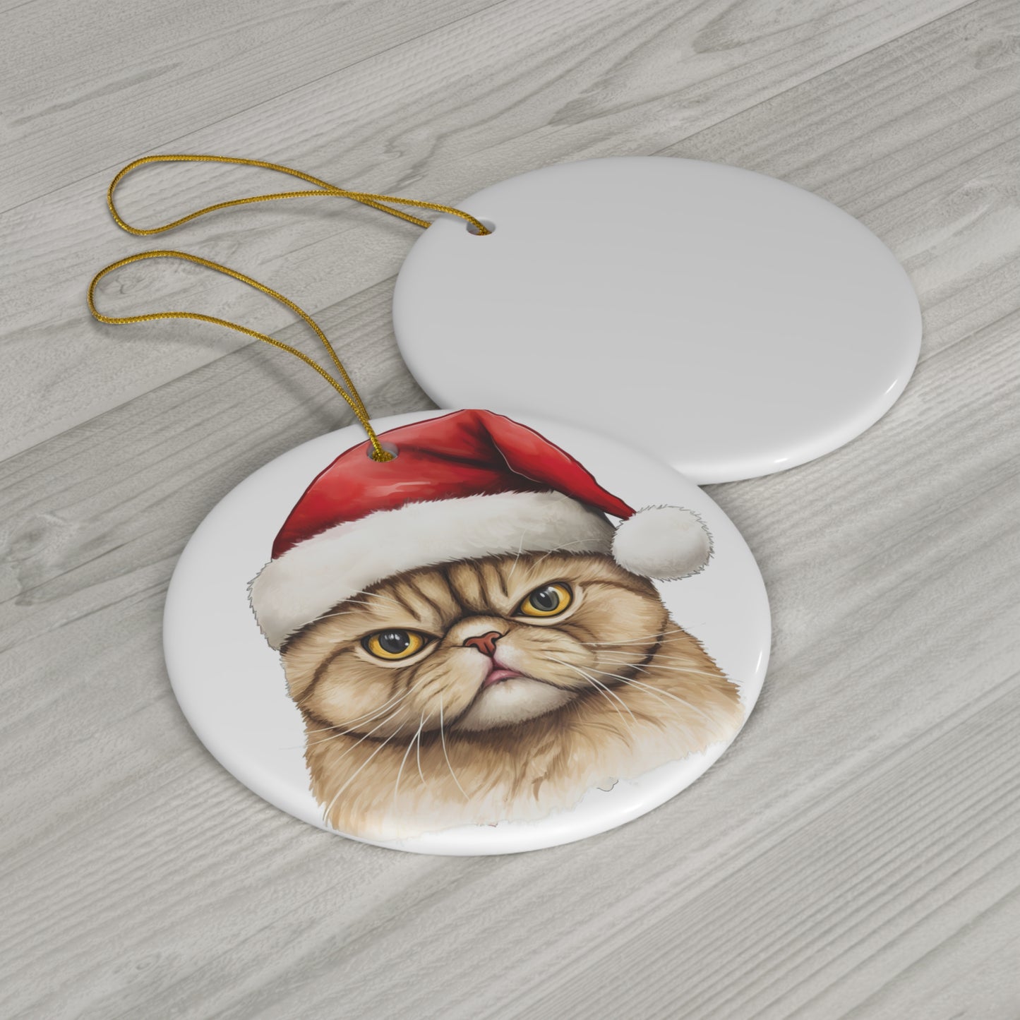 Exotic Shorthair Cat With Santa Hat Ceramic Ornament     Item #9290785