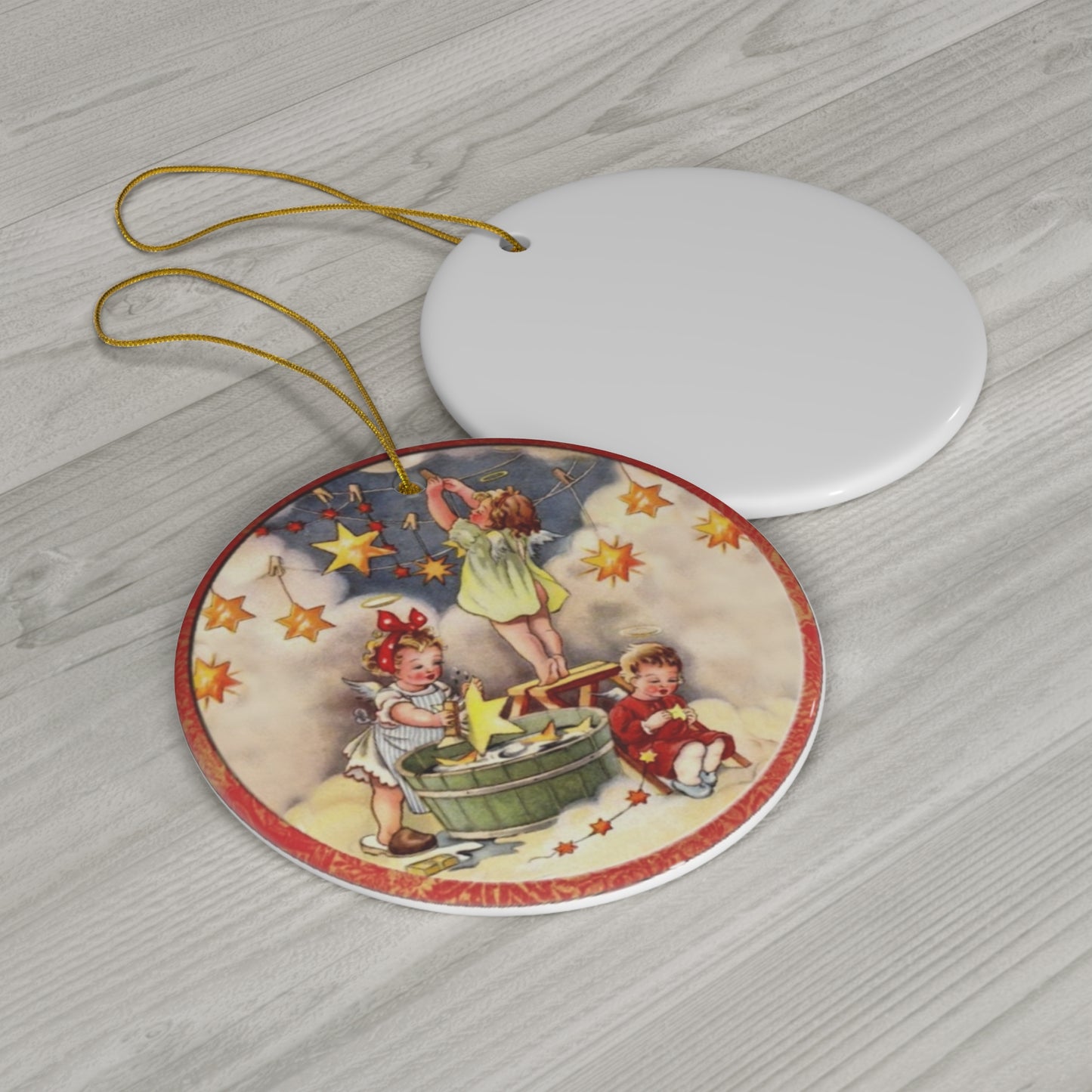 Christmas Scene With Kids Ceramic Disc Ornament         Item #8477916