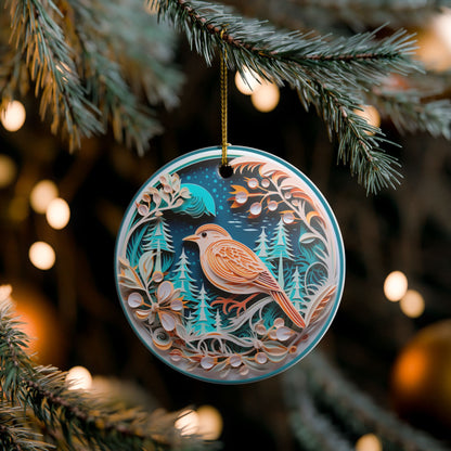 Ceramic Bird and Botanical Holiday Ornament   Item #591552