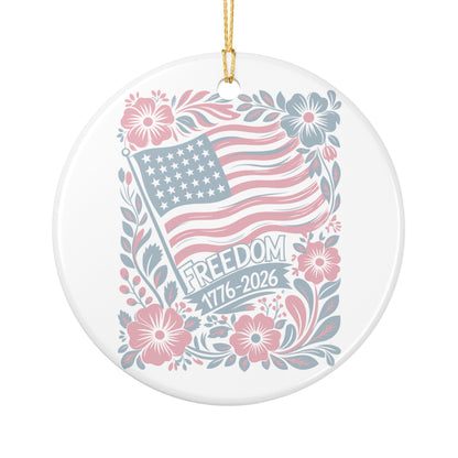 Copy of Freedom 1776-2026 Ceramic Ornament — Patriotic American Flag Floral Decoration   Item #31956