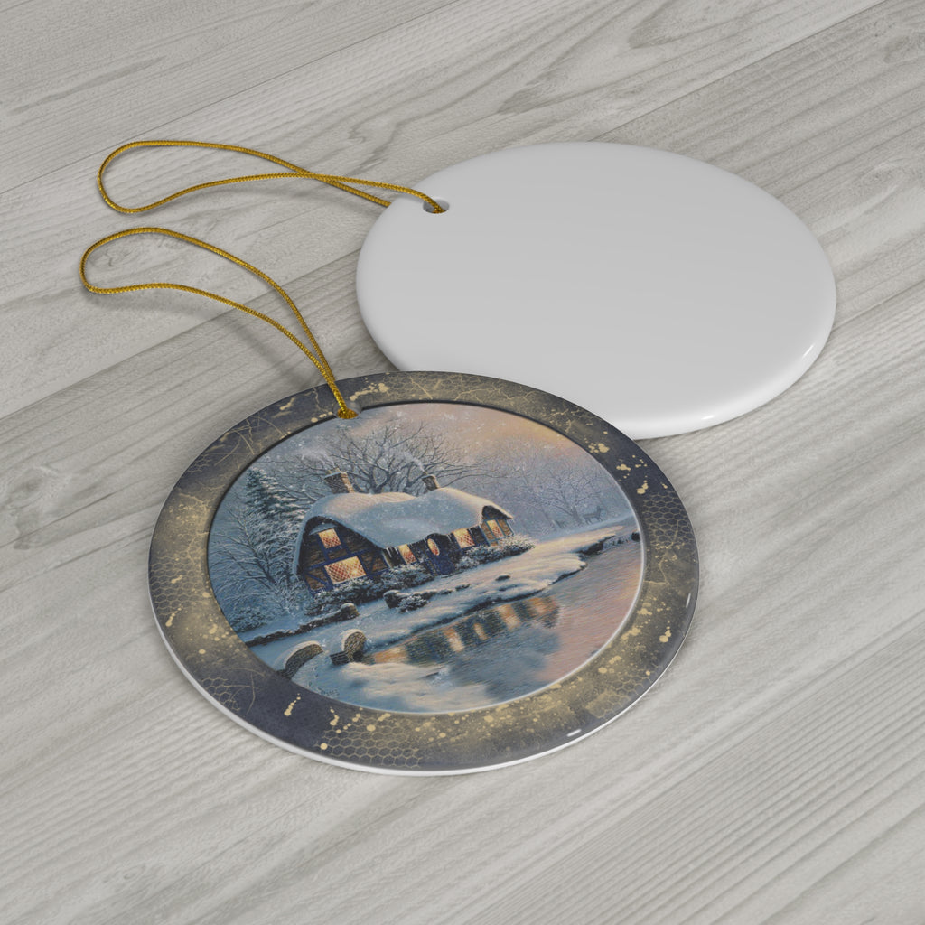Winter Scene Ceramic Disc Ornament        Item #4950983