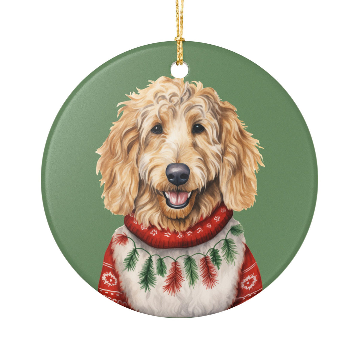 Christmas Goldendoodle Dog Ceramic Ornament   Item #33504