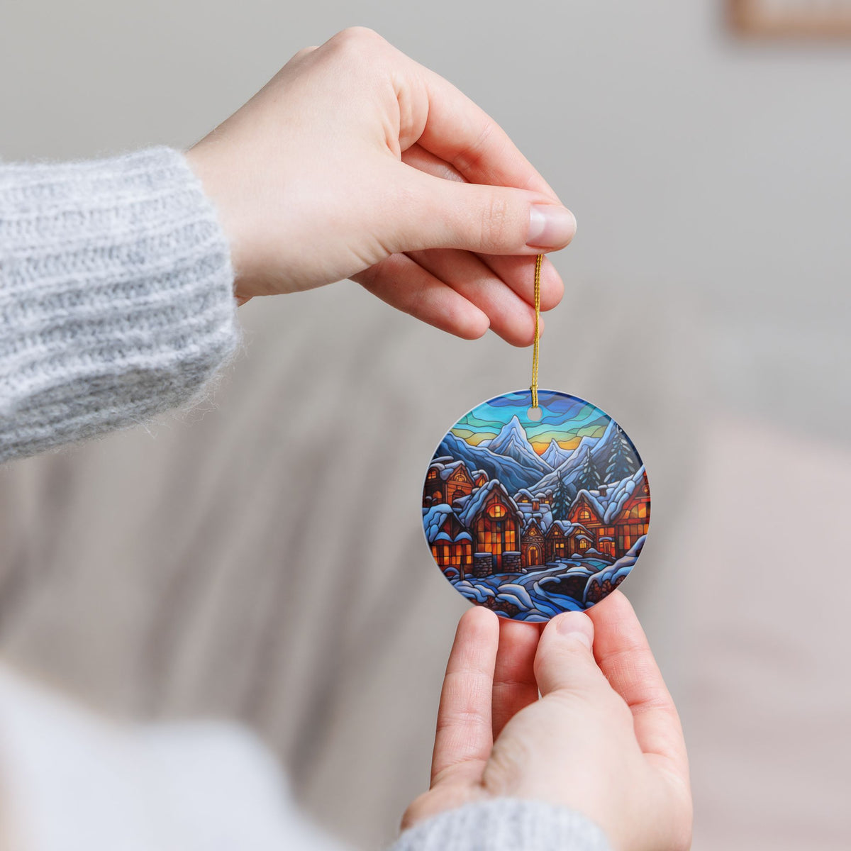 Winter Mountain Village Ceramic Ornament    Item #422194