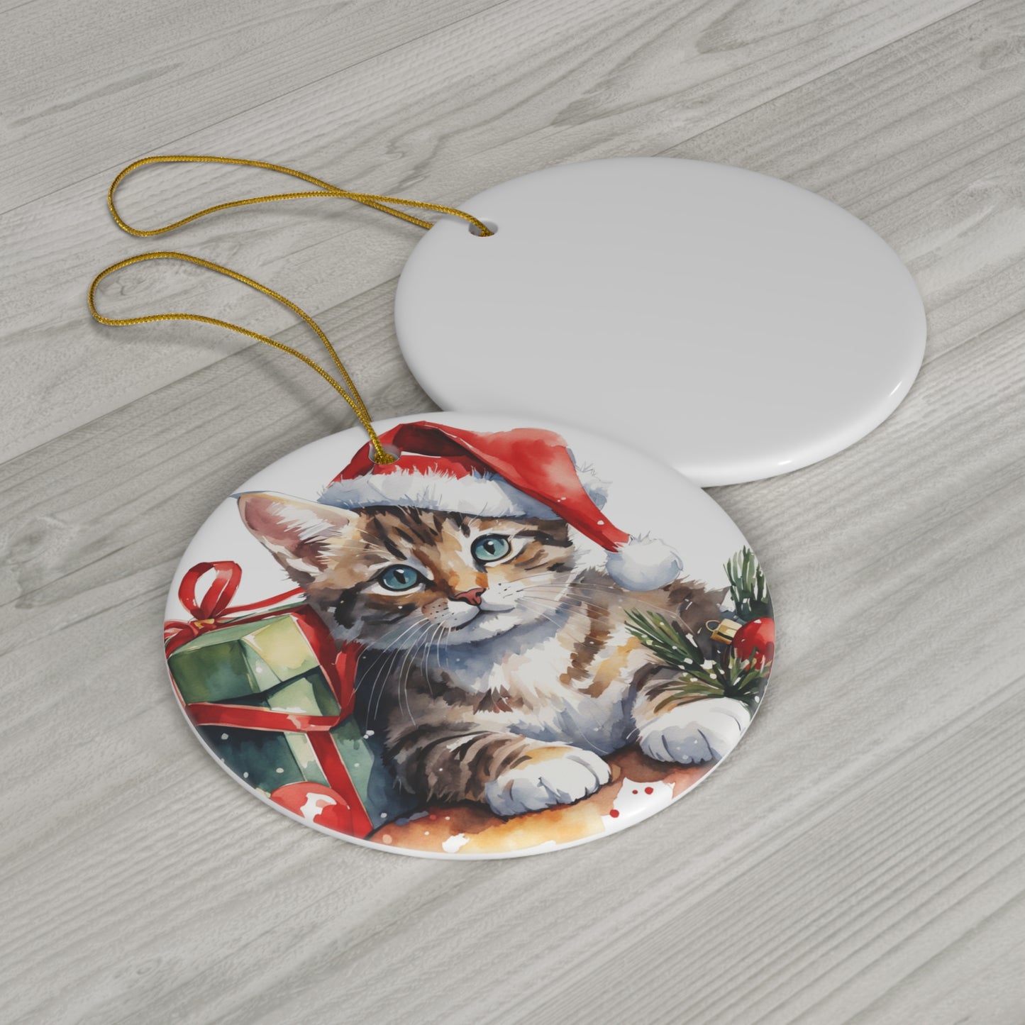 Christmas Cat Ceramic Disc Ornament       Item #276521