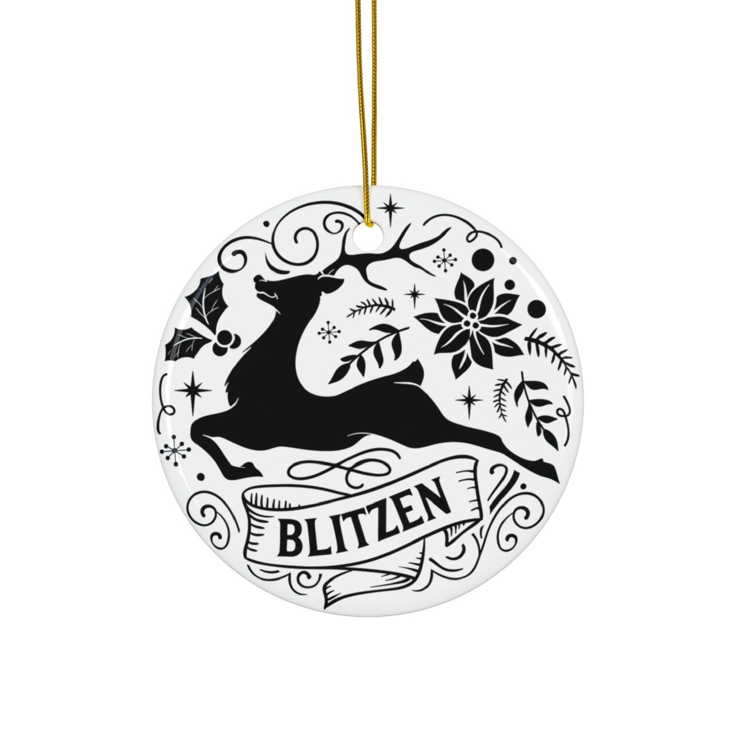 Blitzen Ceramic Disc Ornament             Item #8994149