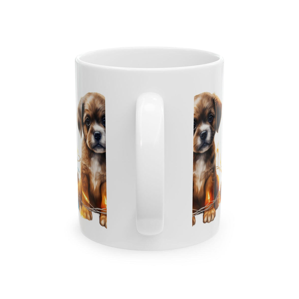 Puppy Coffee Mug — Cute Brown Puppy with Floral Wreath Ceramic Mug 11oz    Item #1004