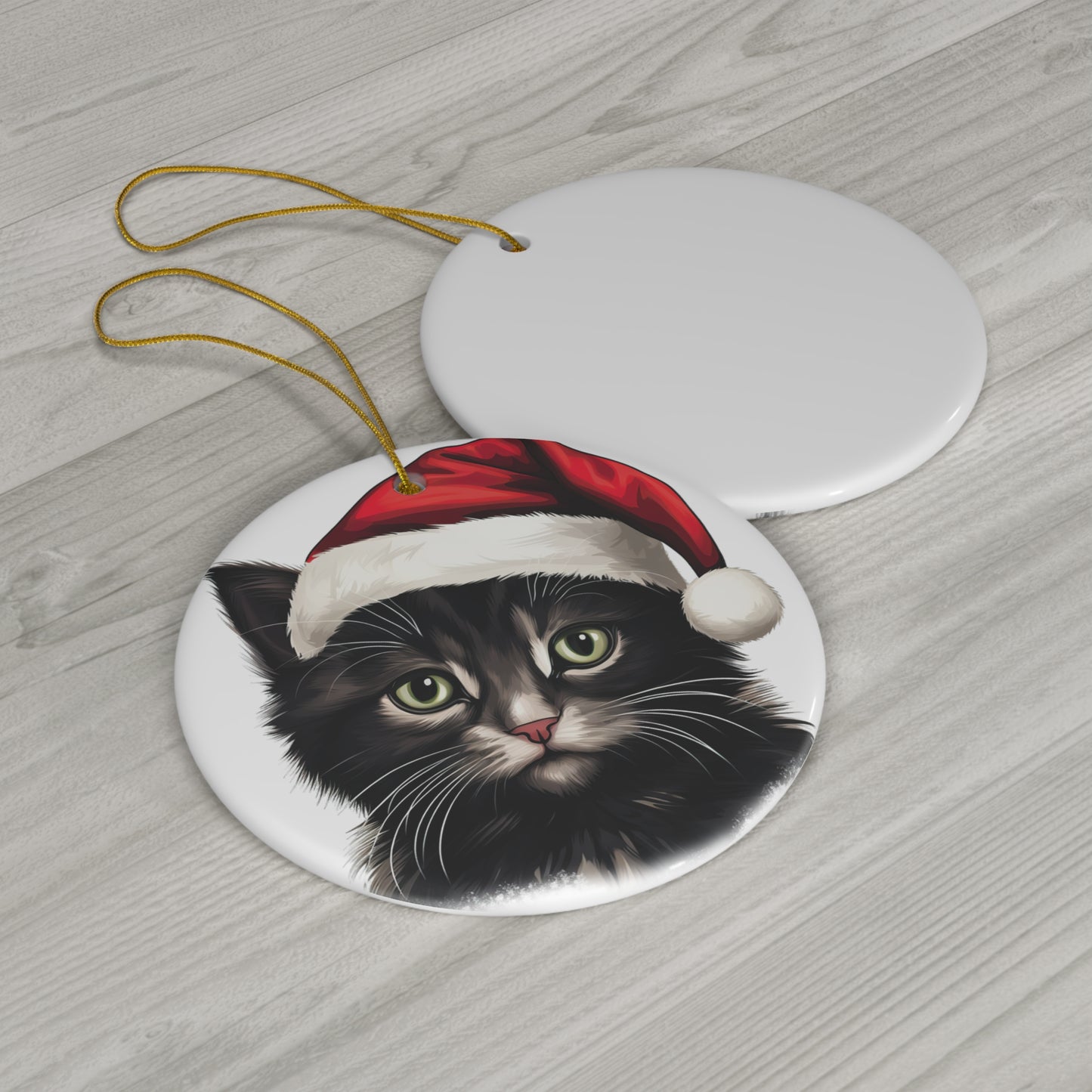 Chantilly Tiffany Cat With Santa Hat Ceramic Ornament      Item #4124897