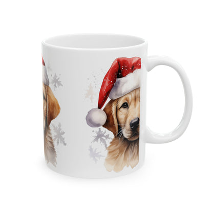 Christmas Golden Retriever Mug — Cute Puppy in Santa Hat Ceramic Coffee Cup 11oz  Item #78707