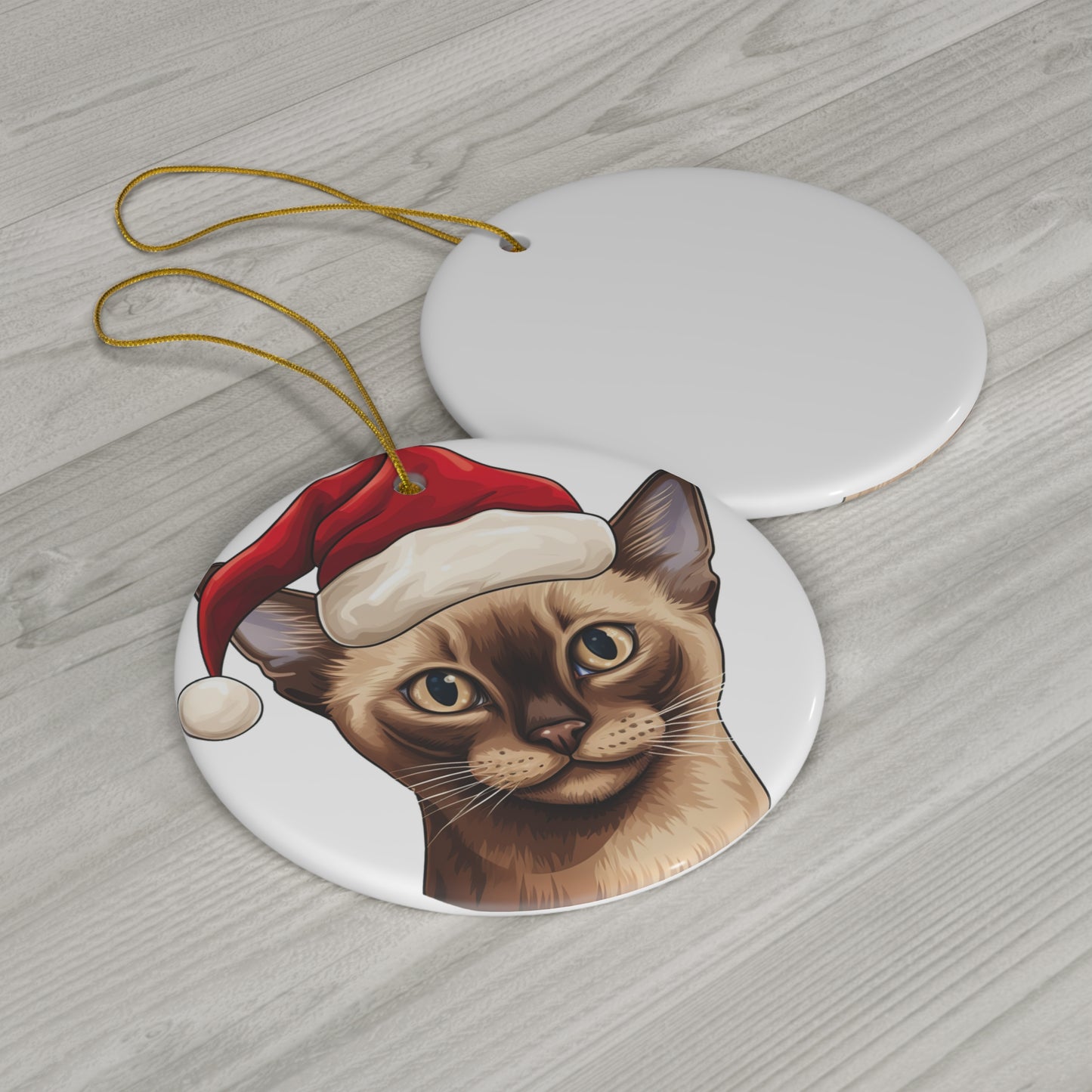 Ceramic Ornament - Tonkinese Cat With Santa Hat      Item #7497098