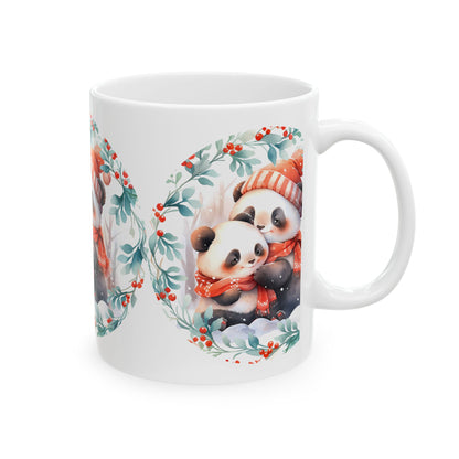 Panda Winter Mug — Cute Mom & Baby Pandas in Scarf Holiday Coffee Mug 11oz   Item #787709