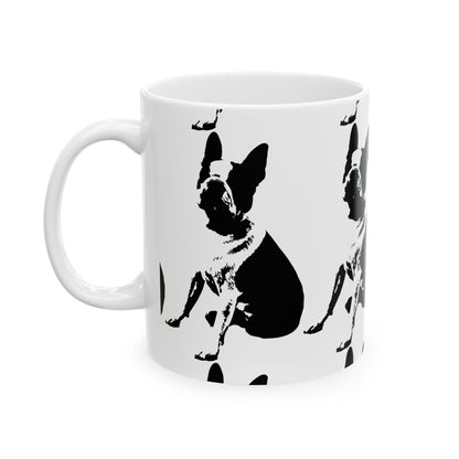 Boston Terrier Ceramic Mug — Black & White Dog Pattern, 11oz  Item #421803