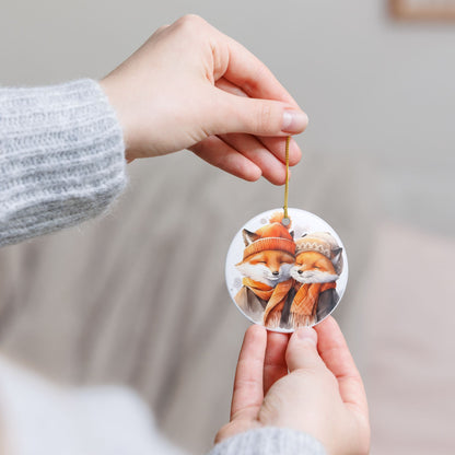 Ceramic Ornament – Cozy Winter Fox Couple Holiday Decoration   Item #257947
