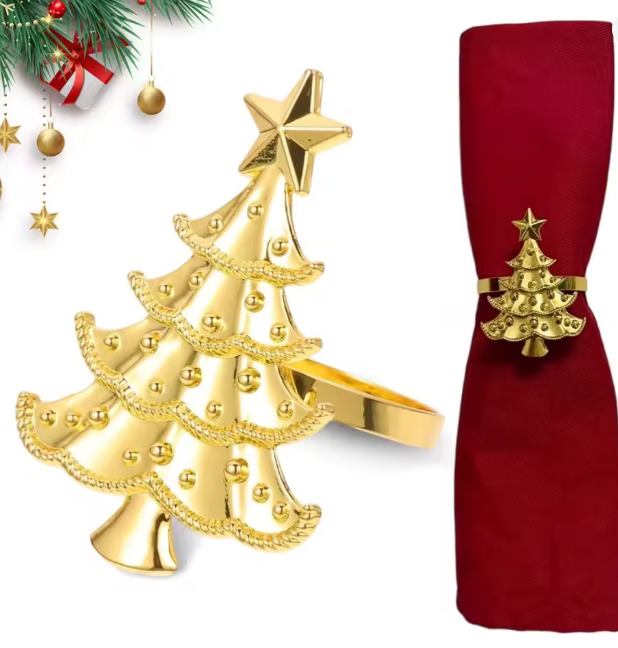 Christmas Gold Tree Napkin Rings Set Of 4 By Santa's Creations