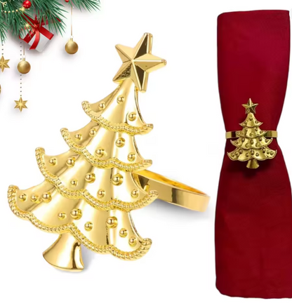 Christmas Gold Tree Napkin Rings Set Of 4 By Santa's Creations