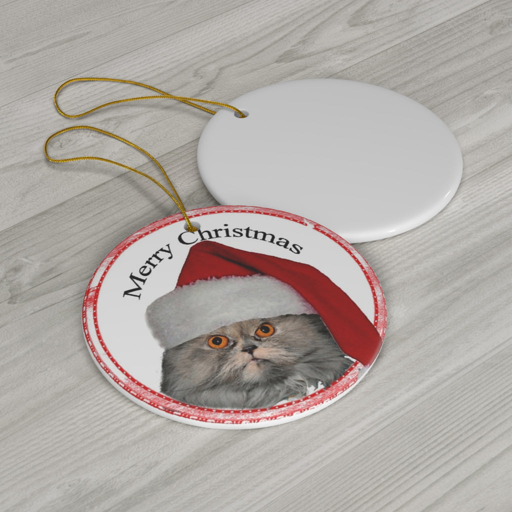 Merry Christmas Cat Ceramic Disc Ornament        Item #66314