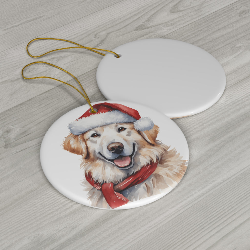 Kuvasz Dog With Santa Hat Ceramic Disc Ornament          Item #9739452