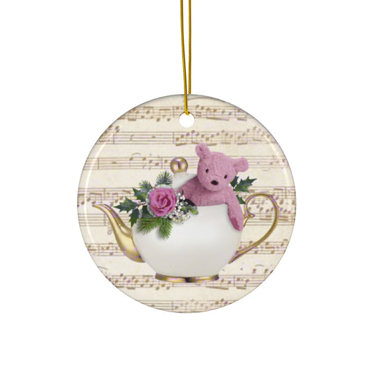 Tea Cup With Bear Ceramic Disc Ornament      Item #8617498