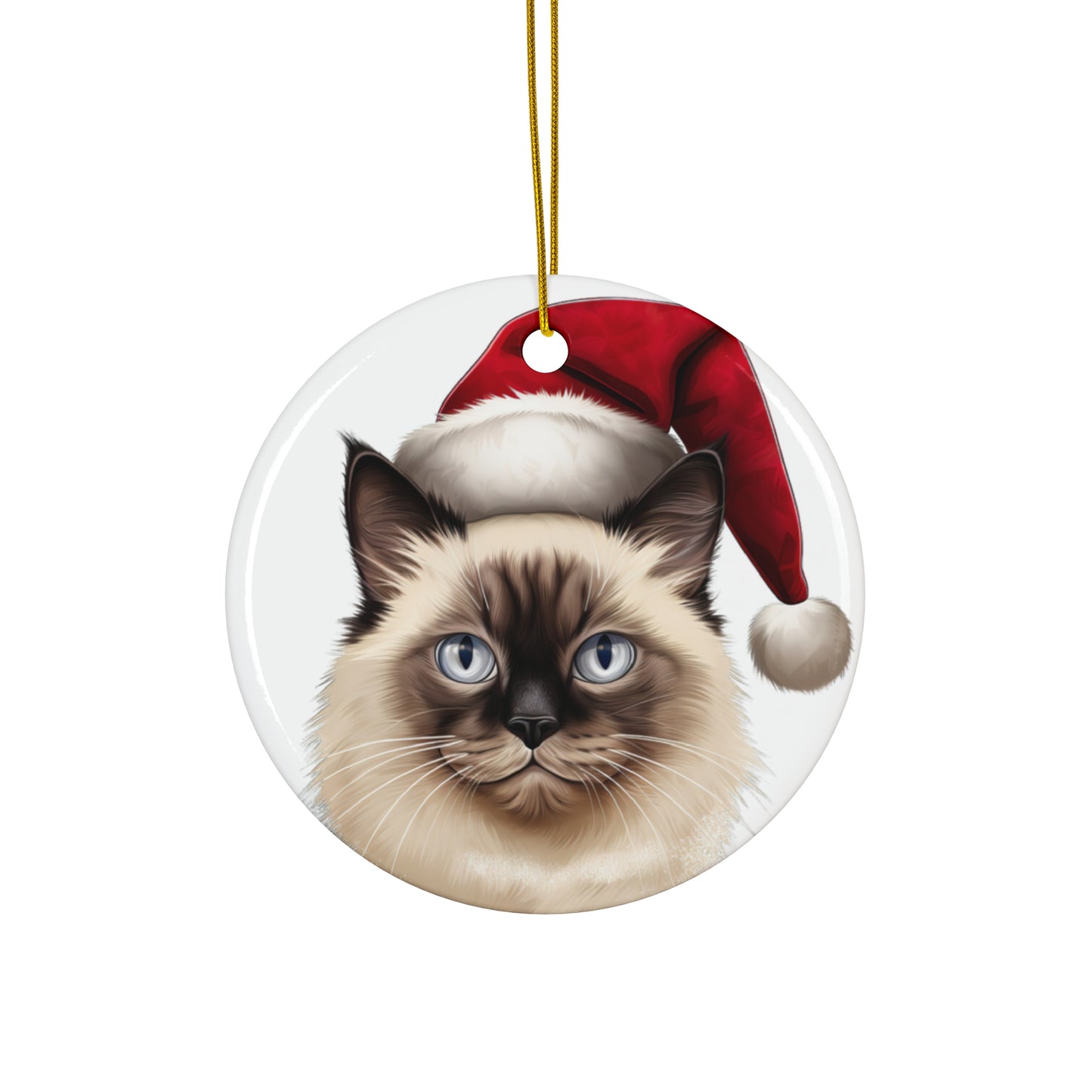 Ceramic Ornament - Birman Cat With Santa Hat      Item #1883993