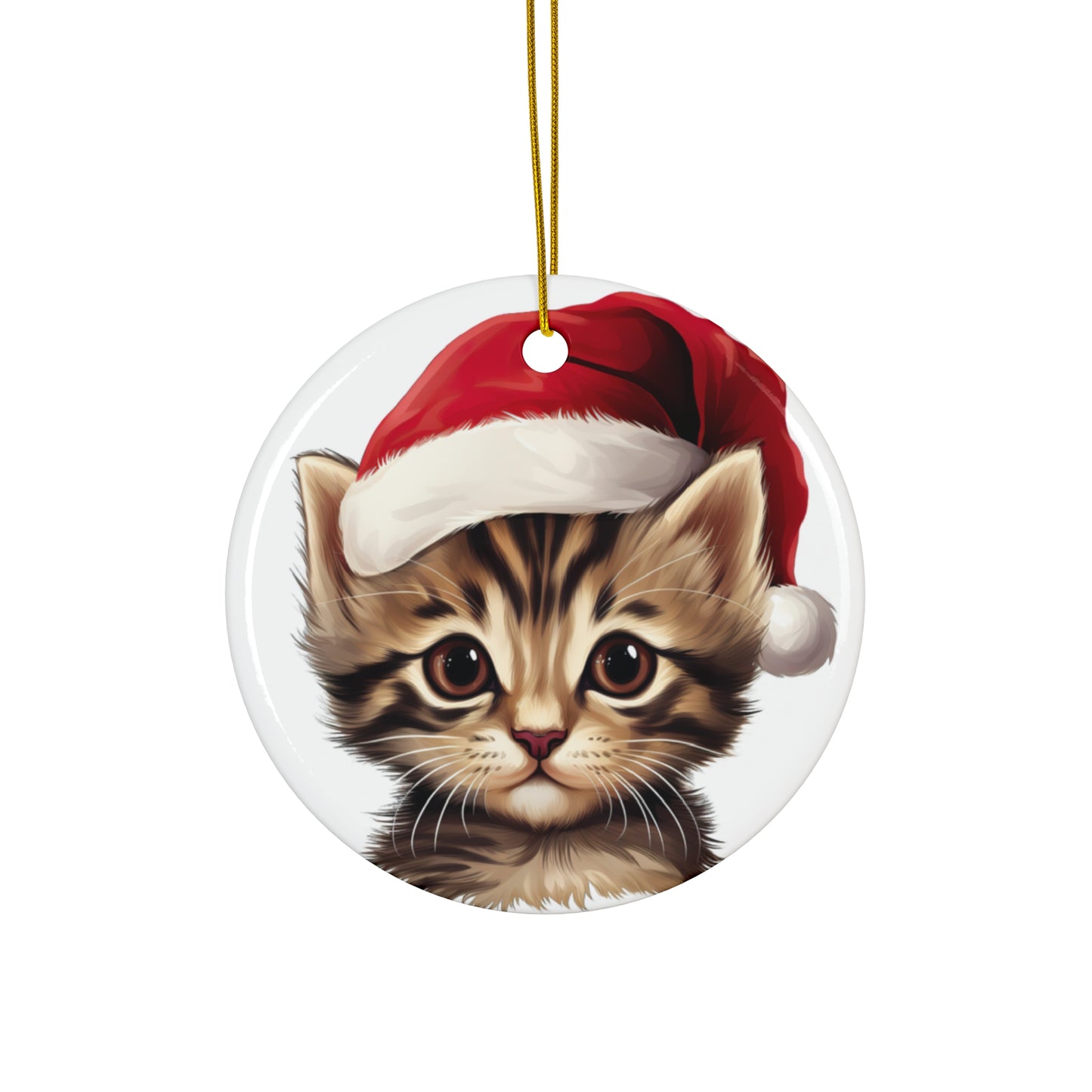 Ceramic Ornament - Bengal Kitten With Santa Hat      Item #424999