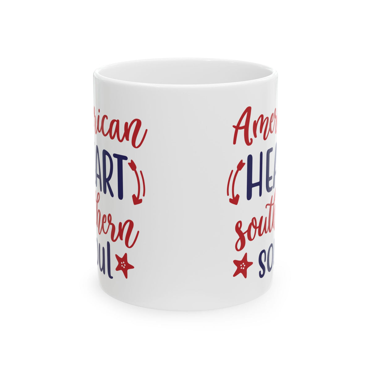 American Heart Southern Soul Ceramic Mug — Patriotic Red & Blue Coffee Cup  11oz   Item #920484
