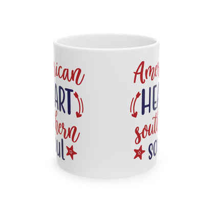 American Heart Southern Soul Ceramic Mug — Patriotic Red & Blue Coffee Cup  11oz   Item #920484
