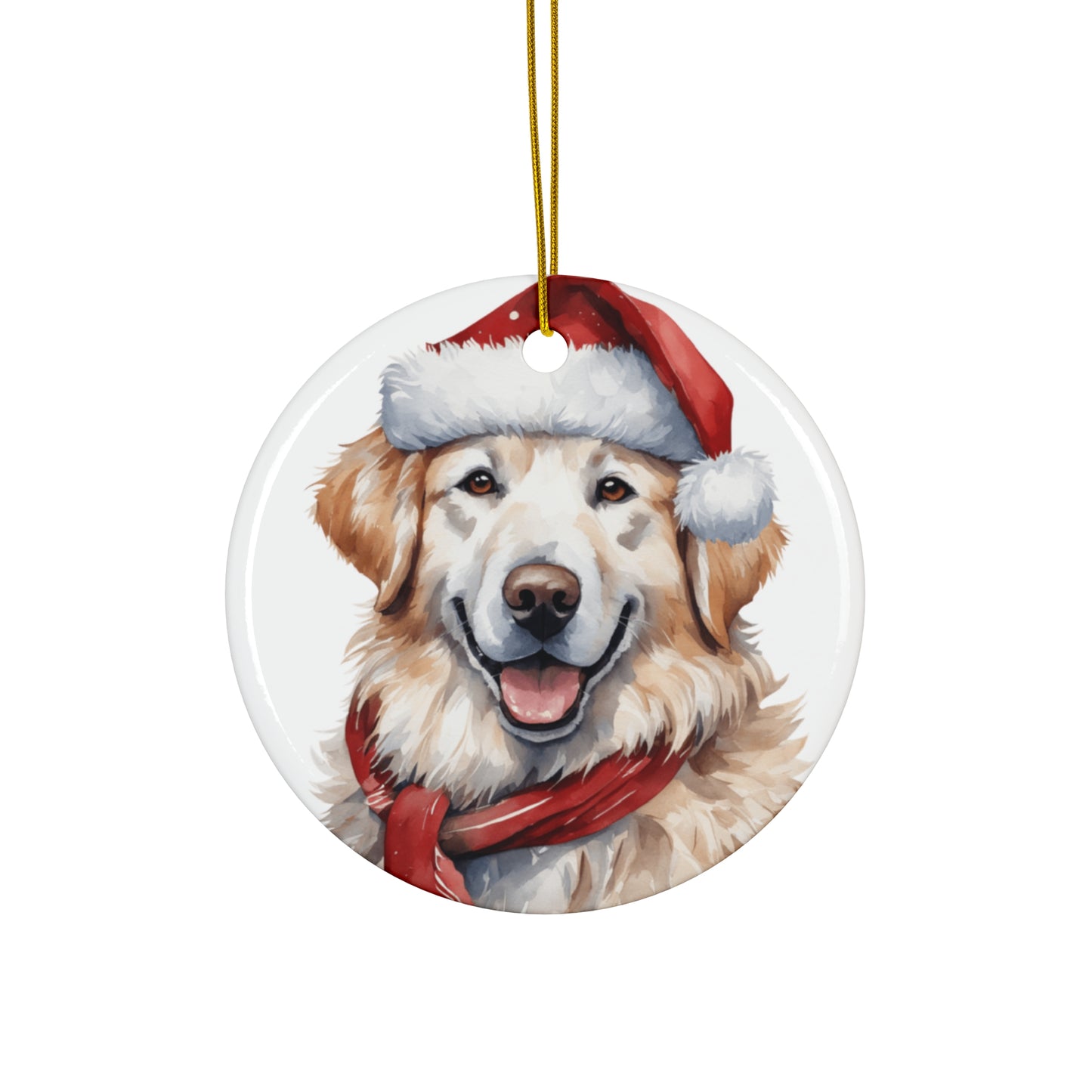 Ceramic Ornament - Kuvasz Dog With Santa Hat      Item #9739452