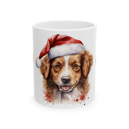 Christmas Dog Mug - Festive Puppy in Santa Hat Ceramic Coffee Cup 11oz  Item #156689