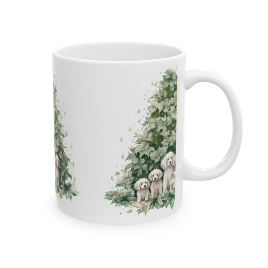 Holiday Puppy Tree Ceramic Mug — Cute Labradoodle Family Christmas Coffee Cup 11oz   Item #477944