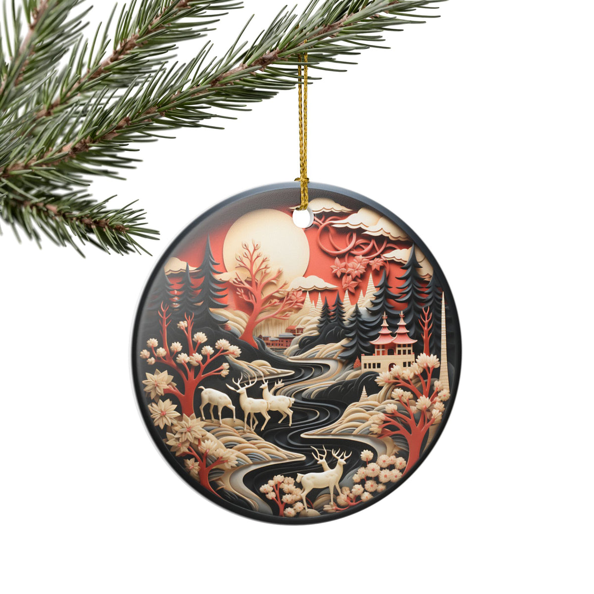 Rustic Woodland Deer Ceramic Christmas Ornament    Item #605811