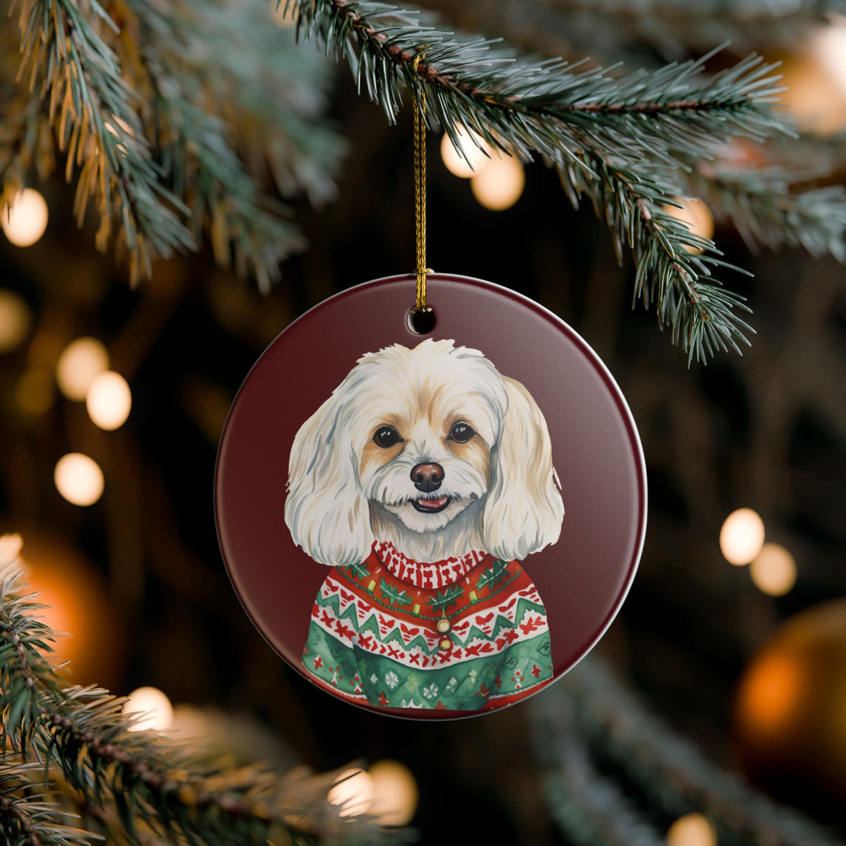 Festive Dog In Sweater Christmas Ornament   Item #693235