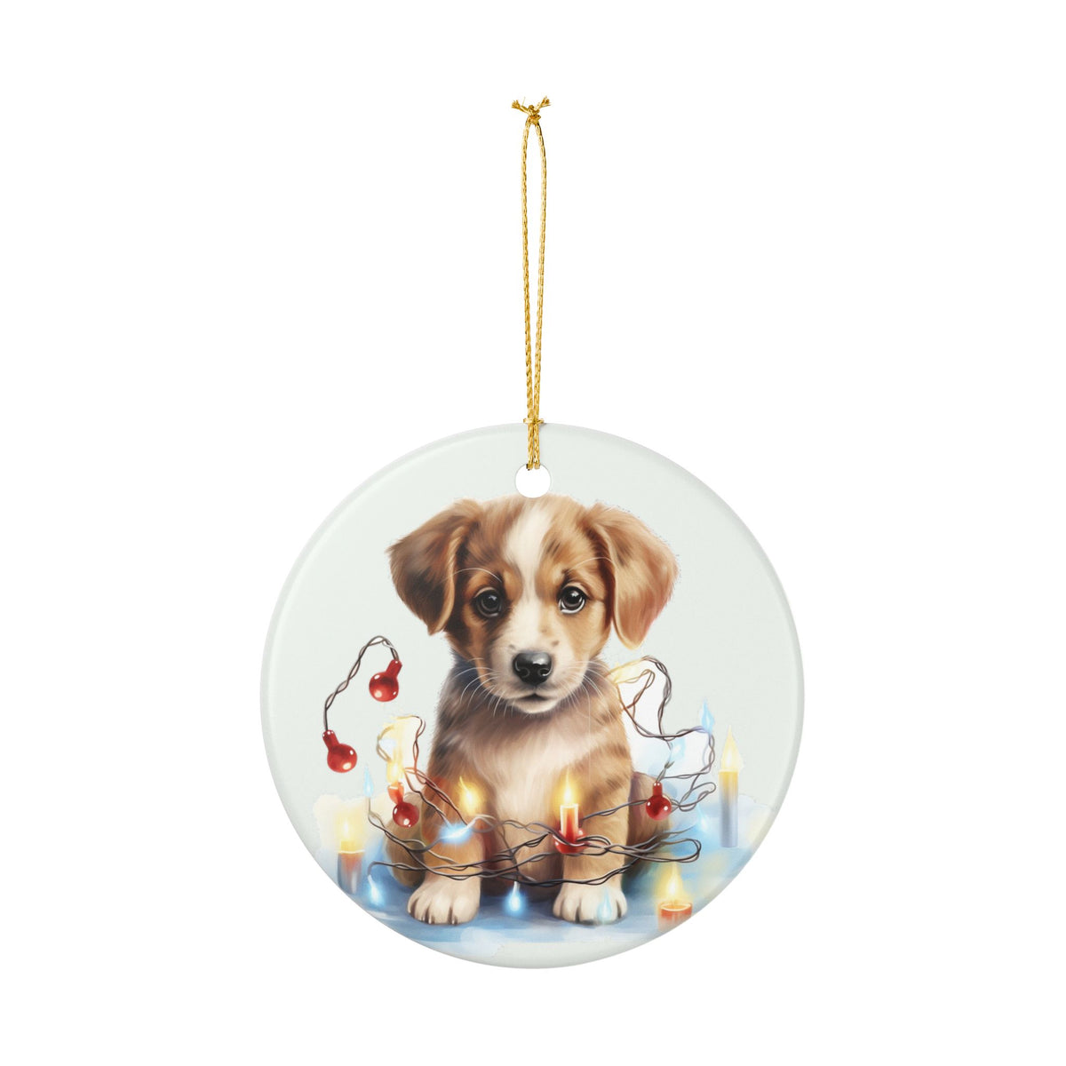 Adorable Puppy Christmas Lights Ceramic Ornament    Item #108784