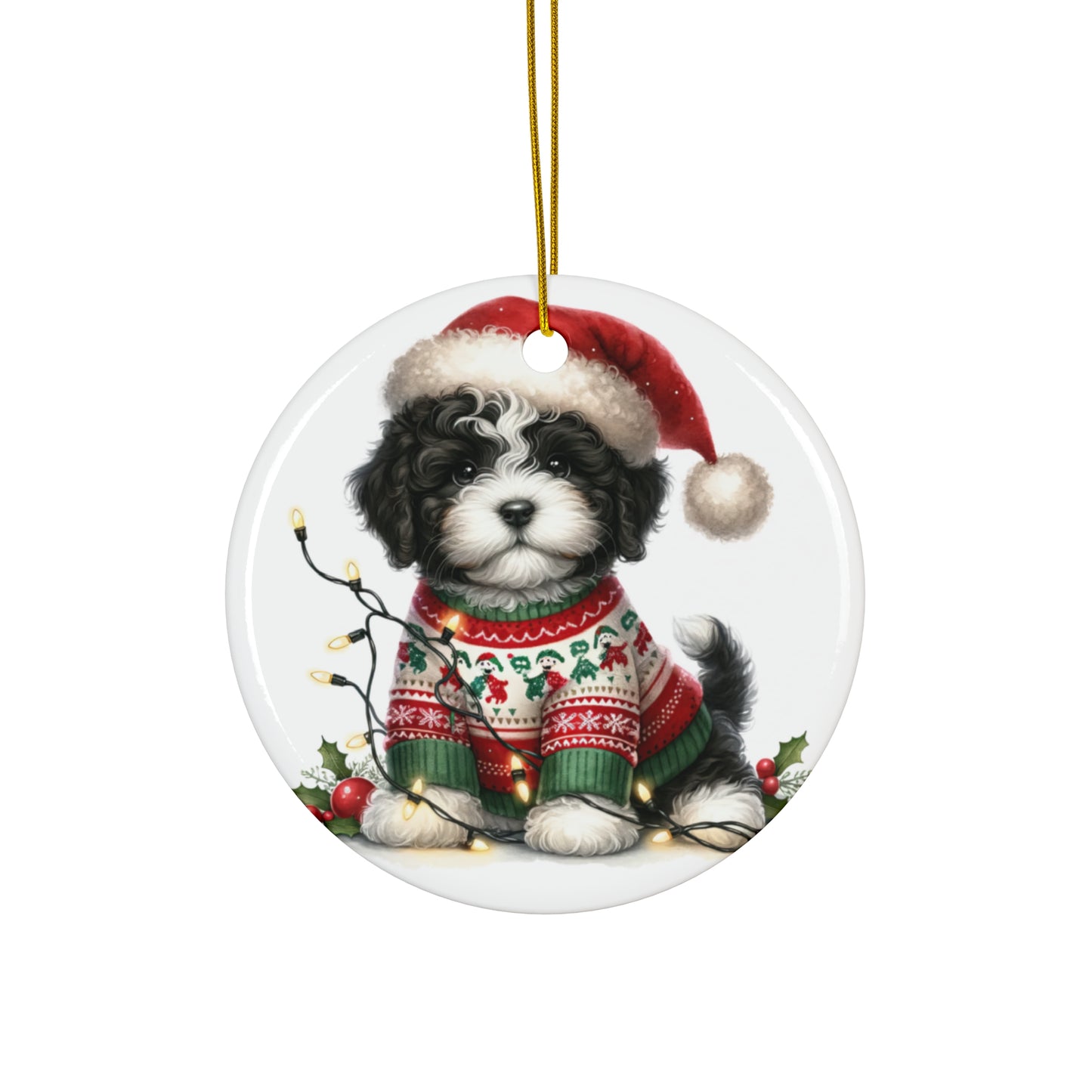 Ceramic Ornament - Portugyese Water Dog Christmas Puppy With Lights     Item #6153092