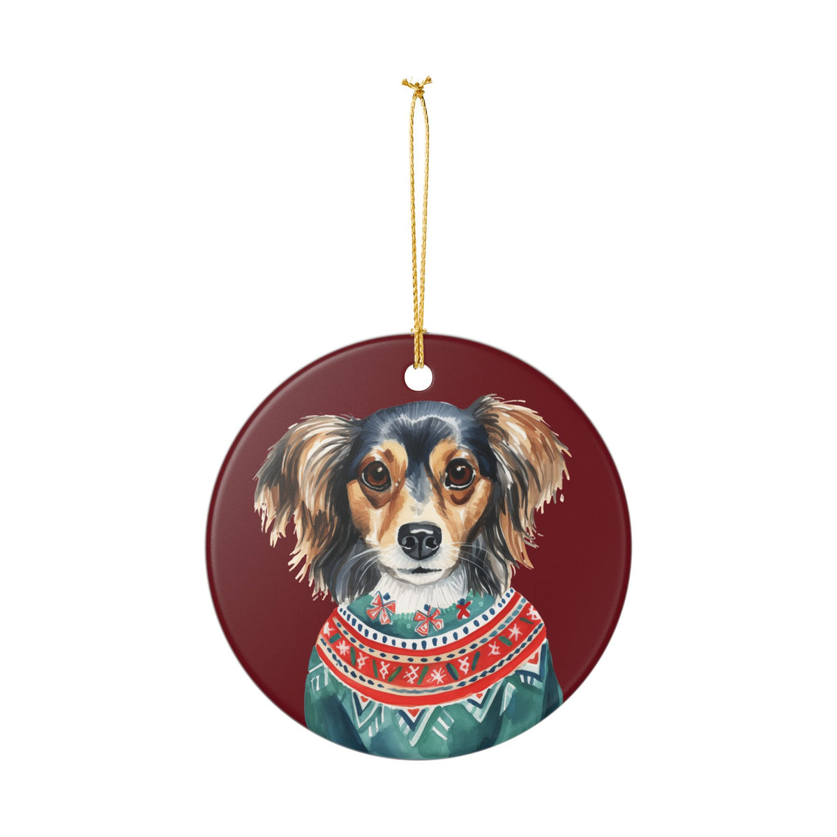 Ceramic Christmas Ornament – Festive Dog in Sweater Holiday Tree Decor    Item #71791
