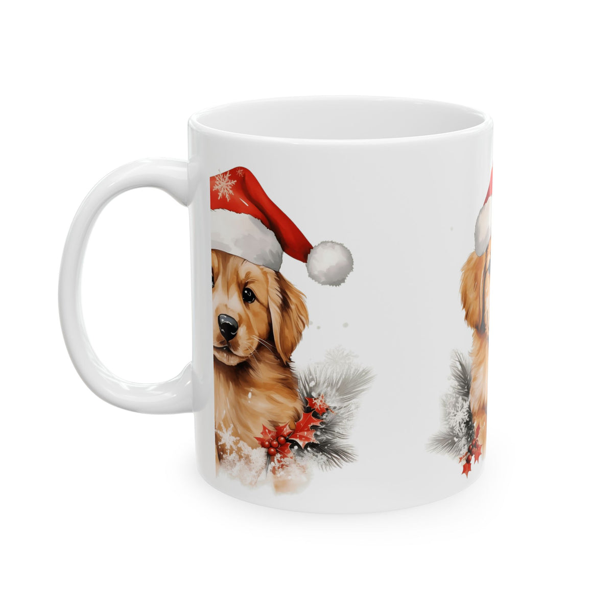 Christmas Puppy Mug — Cute Golden Retriever in Santa Hat 11oz  Item #277307