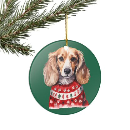 Christmas Dog In Sweater Ceramic Ornament   Item #685519