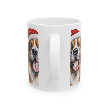 St. Bernard Christmas Mug – Cute Dog with Santa Hat Ceramic Coffee Cup 11oz    Item #44664