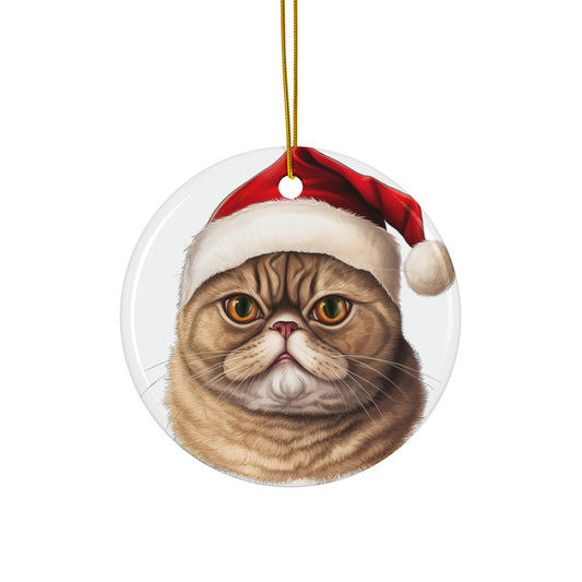 Exotic Shorthair Cat With Santa Hat Ceramic Ornament        Item #7042503