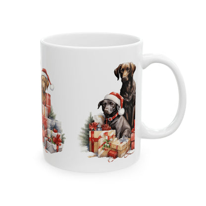 Christmas Dogs Ceramic Mug — Labrador Trio with Santa Hats & Gifts 11oz  Item #610489