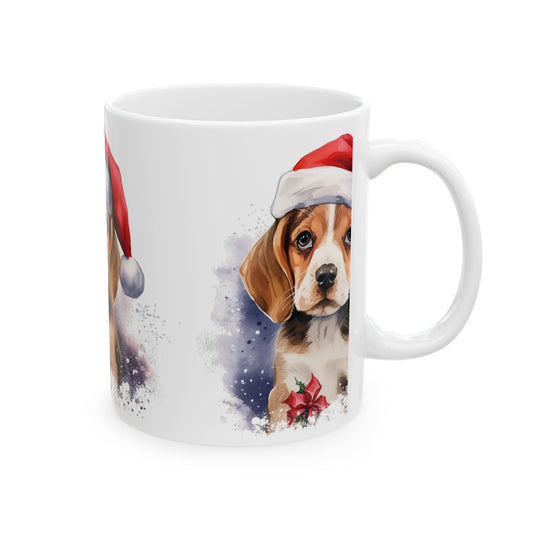Christmas Beagle Mug – Cute Puppy in Santa Hat Ceramic Coffee Cup 11oz  Item #738949