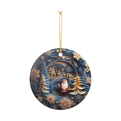 Ceramic Christmas Ornament with Santa and Winter Village Design   Item #768646