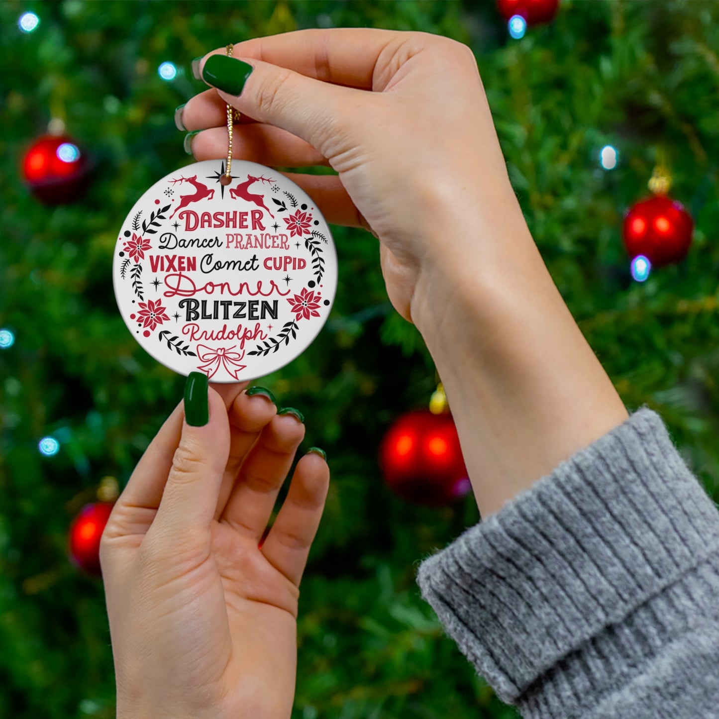 Reindeer Wreath Ceramic Disc Ornament            Item #4422674