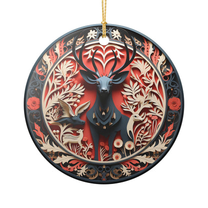 Ceramic Ornament – Nordic Reindeer and Botanical Christmas Tree Decoration    Item #968933